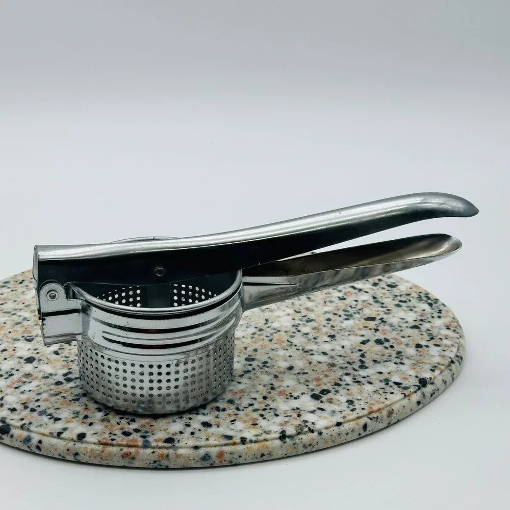 Hong Kong‎ Vintage Metal Potato Ricer Fruit Press Silver Tone Kitchen Tool